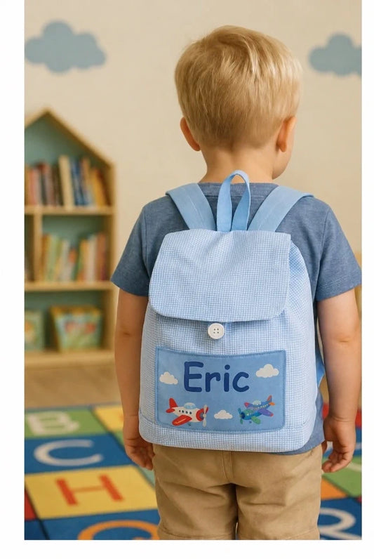 Mochila infantil cuadros azul - niño