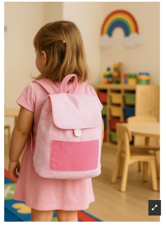 Mochila infantil cuadros rosa - niña