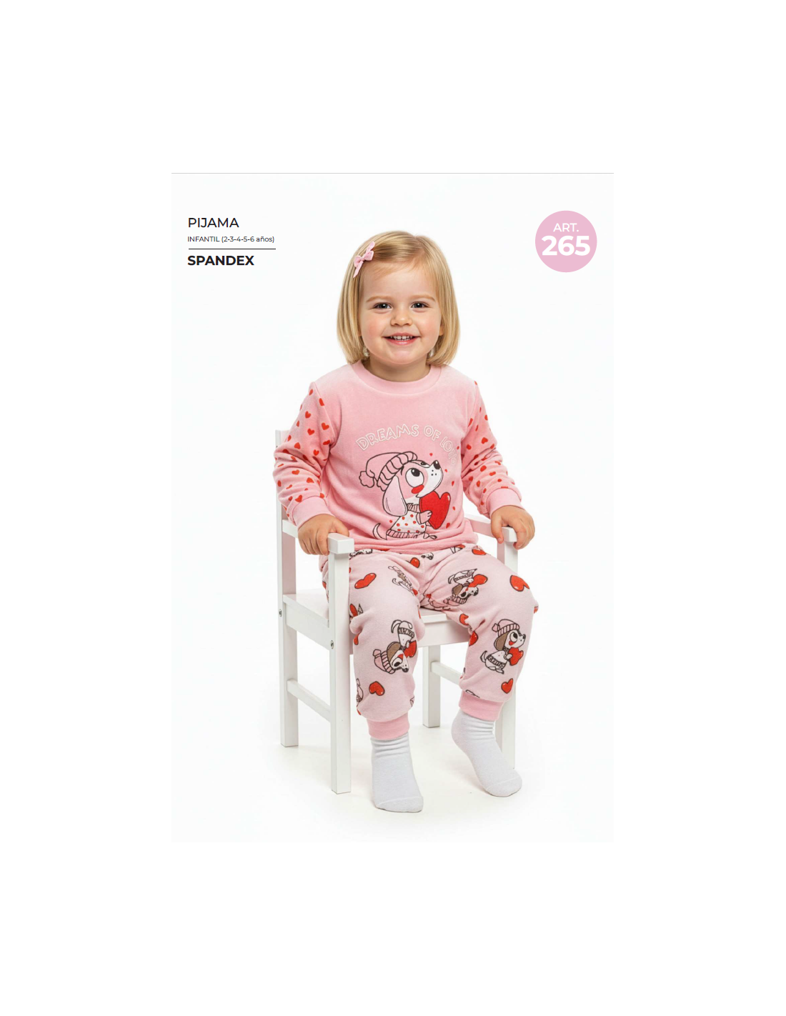Pijama infantil de niña Spandex 625100265 rosa con estampado infantil