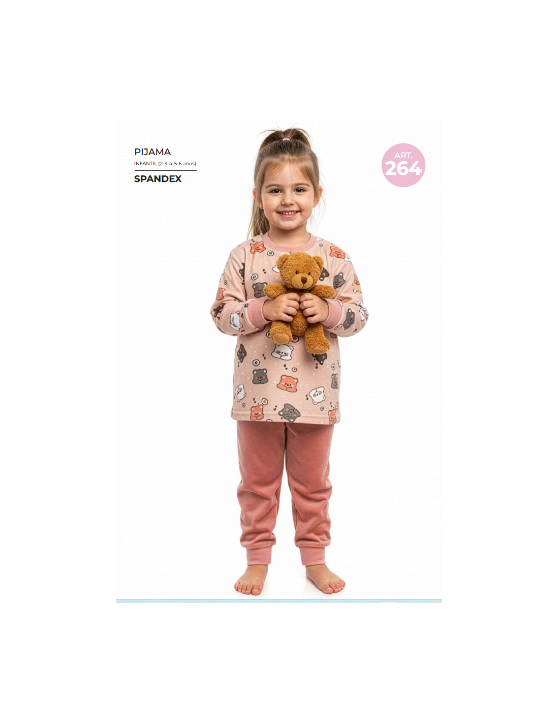 Pijama infantil de niña Spandex 625100264 rosa con estampado de animalitos