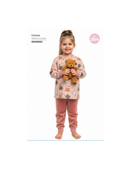 Pijama infantil de niña Spandex 625100264 rosa con estampado de animalitos