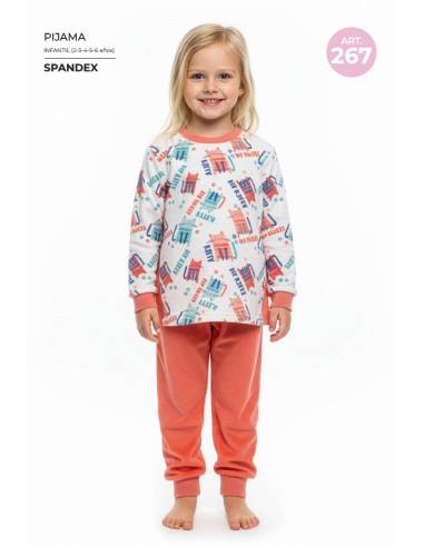 Pijama infantil de niña Spandex 625100267 con camiseta estampada y pantalón coral