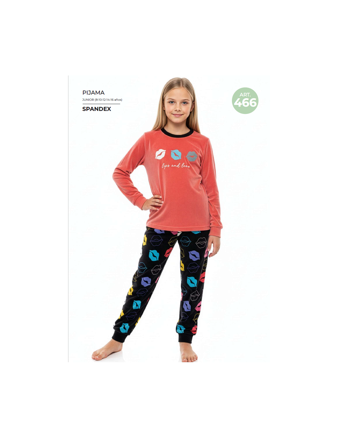 Pijama de niña Spandex 625100466 coral con estampado de labios