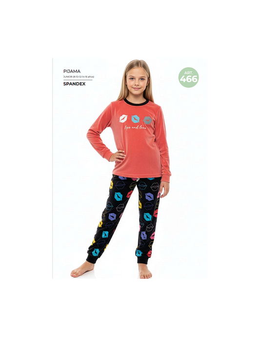 Pijama de niña Spandex 625100466 coral con estampado de labios