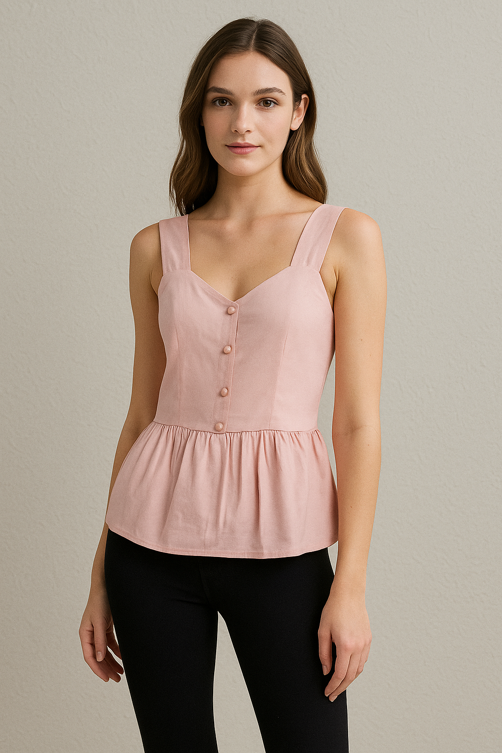 Top Perla Peplum rosa - modelo vista frontal