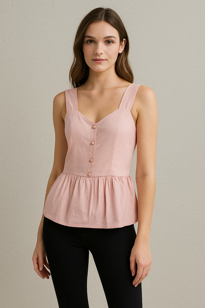 Top Perla Peplum rosa - modelo vista frontal