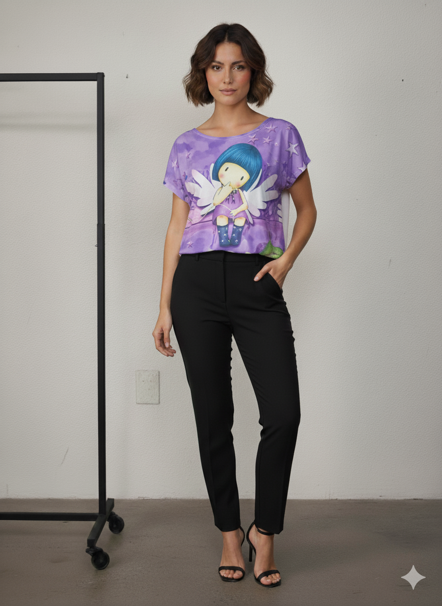 Camiseta Iris lila con estampado de hada - modelo vista frontal