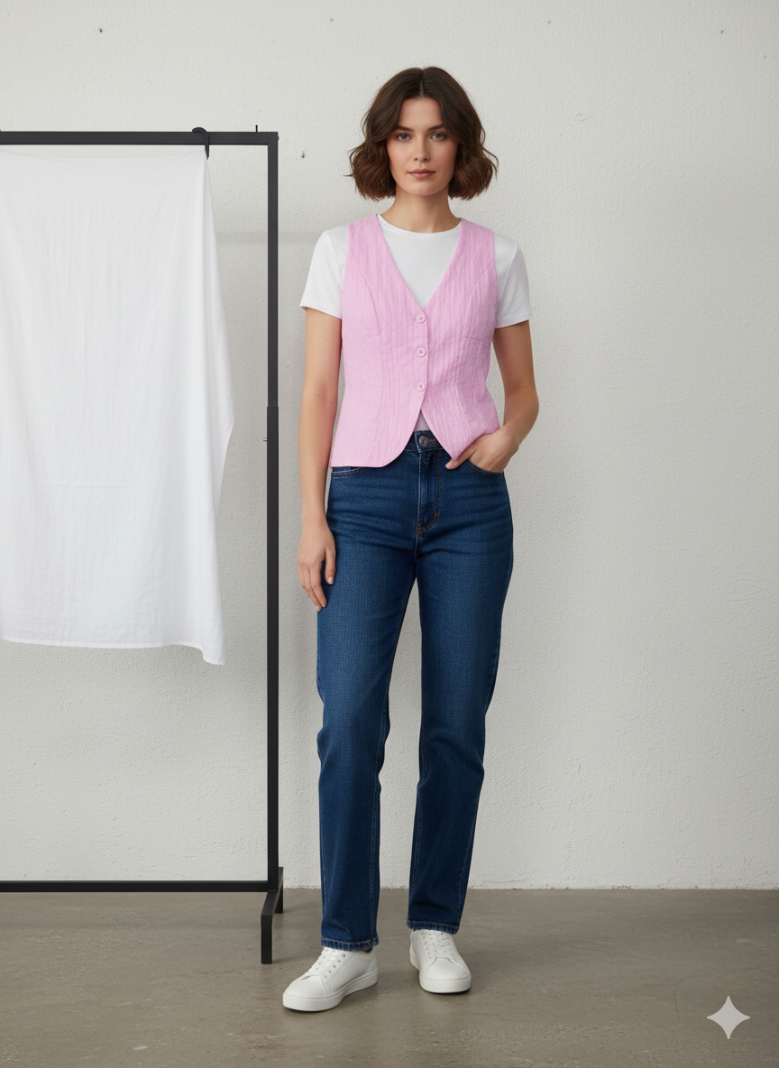 Chaleco Elegante Rosa - modelo vista frontal