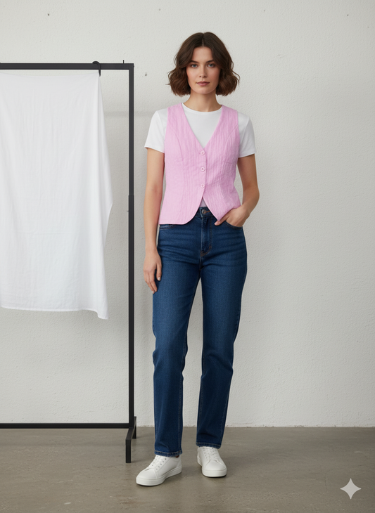 Chaleco Elegante Rosa - modelo vista frontal