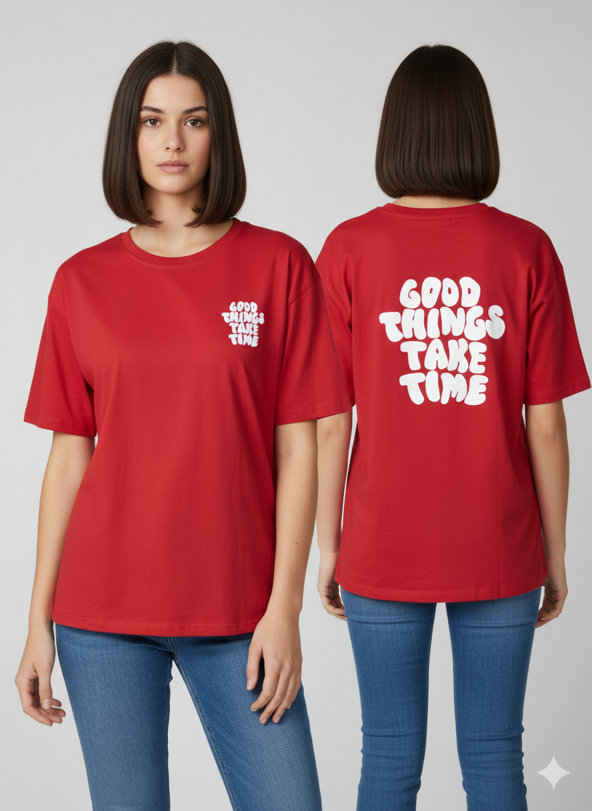 Camiseta Ruby roja - modelo vista frontal y trasera