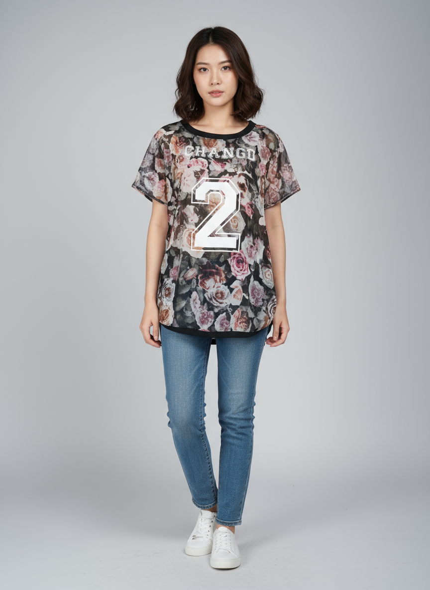 Camiseta Lupe floral - modelo vista frontal