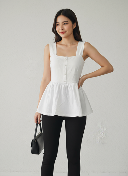 Top Perla Peplum blanco - modelo vista frontal