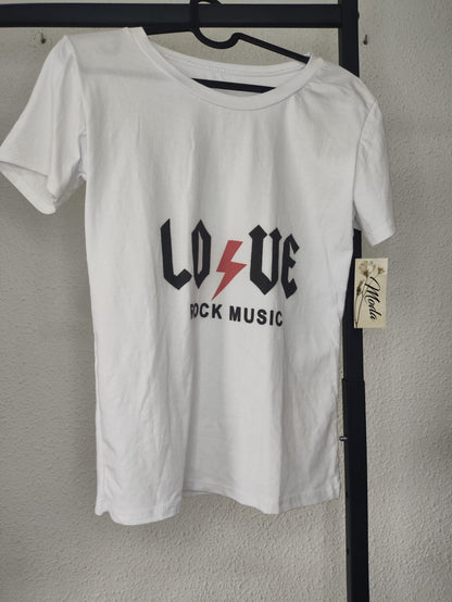 Camiseta Love Rock Music blanca - vista en percha