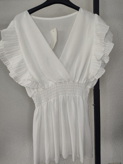 Blusa Sofía Volantes blanca - vista en percha